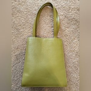 Baggu chartreuse medium leather tote bag